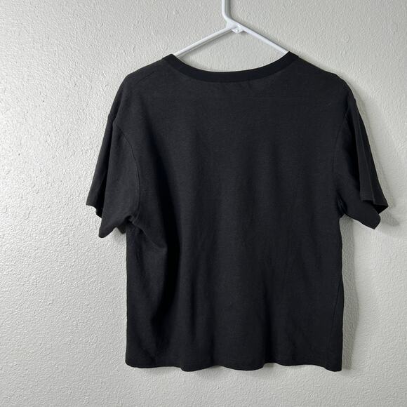 Sanctuary T-Shirt Size Small Black Easy Breeze Peasant Split Neck Linen Cotton - Picture 4 of 6